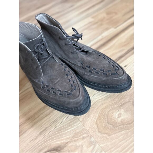 AllSaints Mens Brown Leon Suede Leather Lace Up Woven Chukka Boots Size 42 - Picture 12 of 14